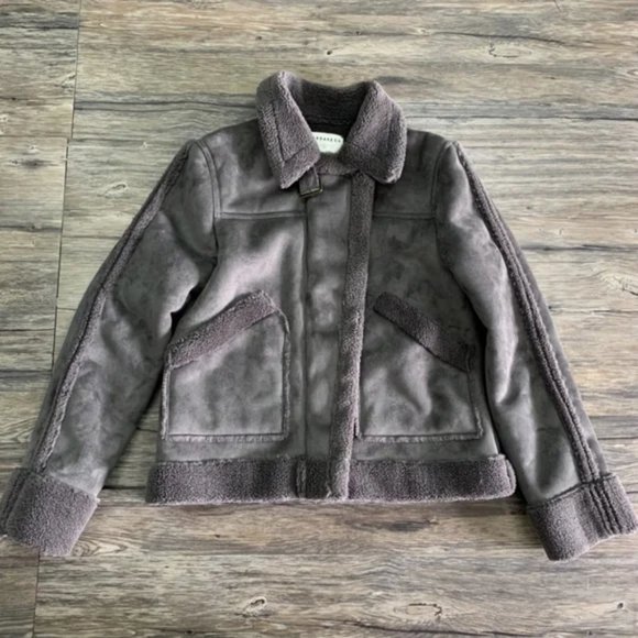 NWOT Anthropologie Marrakech Tina Suede Sherpa Fleece Aviator Jacket, Size XS - Picture 7 of 10